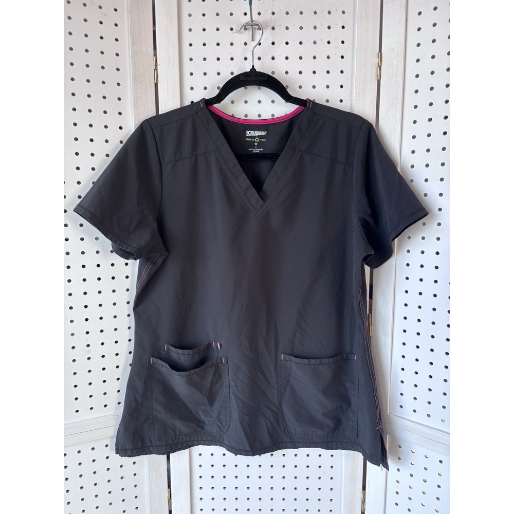 Scrubstar Women's M Black V Neck‎ Short SLV Scrub Top Shirt Polyester/Spandex